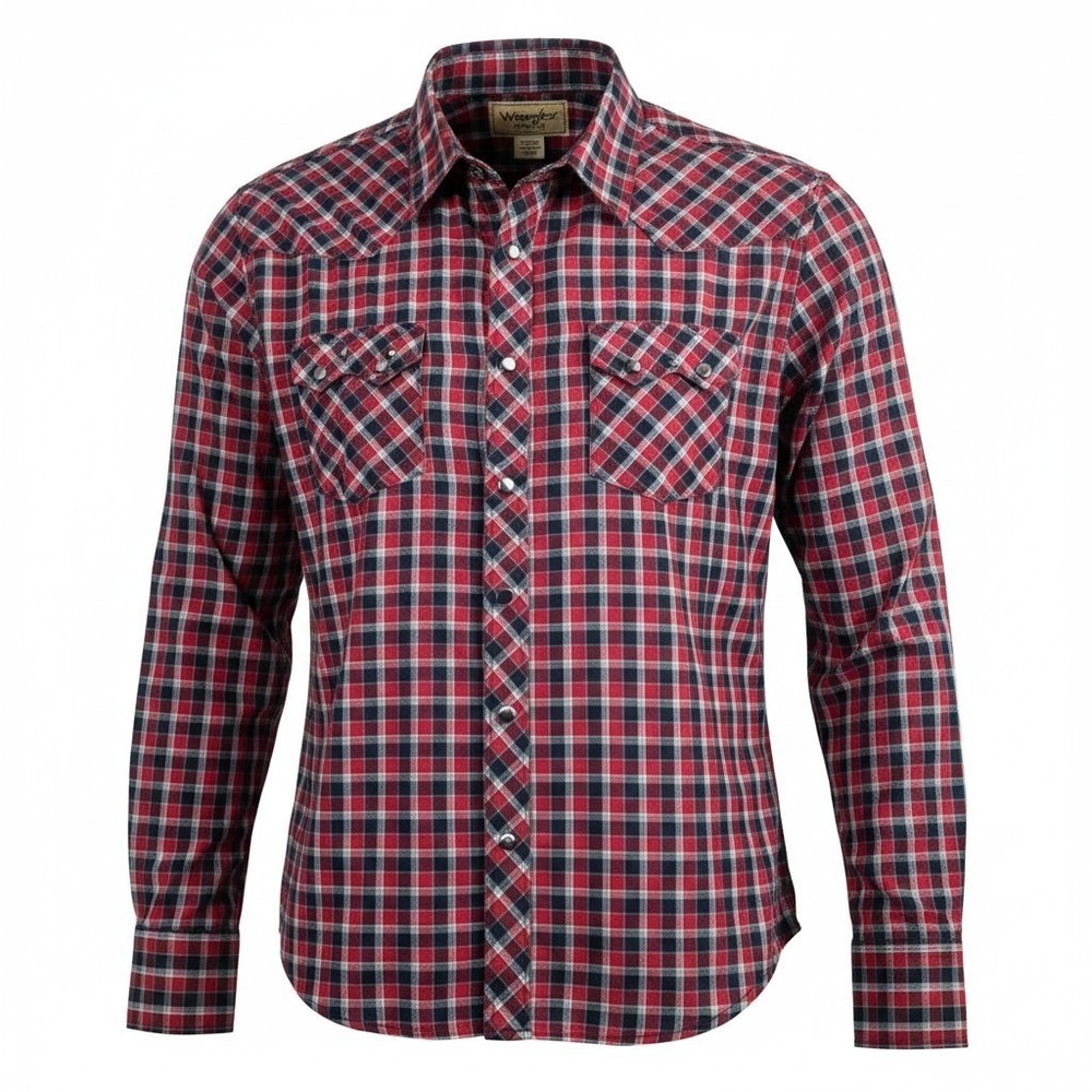 Wrangler Retro Mens XL Red Black Plaid Long Sleeve Snap Western Shirt MVR404M
